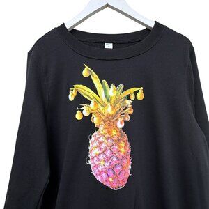 OLD NAVY Holiday Pineapple Top Medium Black Sweatshirt Christmas Pullover